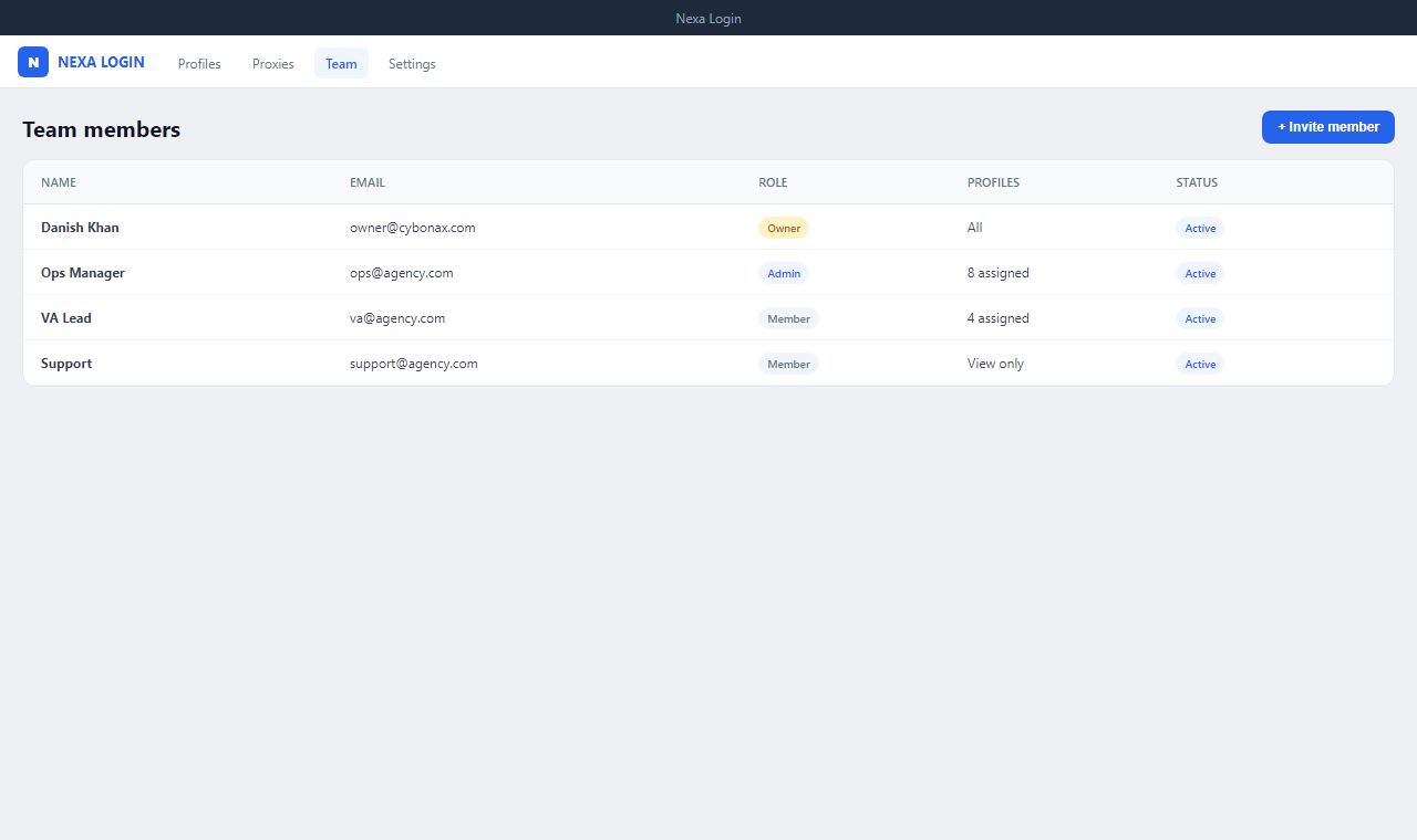 Nexa Login — Team